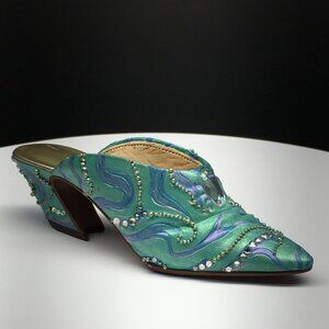 Vtg Just The Right Shoe by Raine Enchanted Rhinestone Aqua Green 2002 #25171